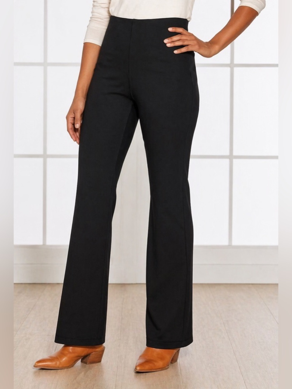 Soft Surroundings Ponte Knit Bootcut Leggings Black Pull On Slit Hem Stretch S